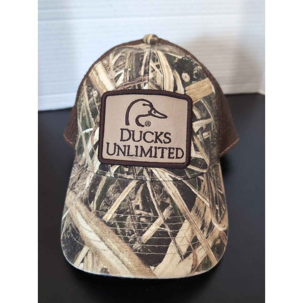 DUCKS UNLIMITED CAMO MOSSY OAK BLADES OFFICIALLY LICENSED TRUCKER HAT/CAP EUC